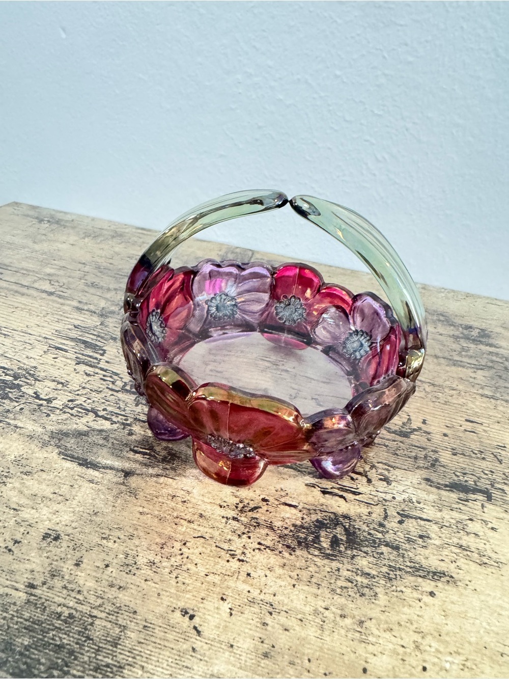 Pink & Purple Floral Glass Basket Decorative Art Glass Dish - Picture 8 of 12